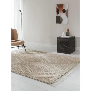 benuta Teppich Elias, rechteckig, Höhe: 6 mm, Teppich Wohnzimmer, Schlafzimmer, Esszimmer, Flur, Kunstfaser, Cozy beige|weiß rechteckig | 160 cm x 230 cm x 6 mm