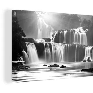 OneMillionCanvasses® Leinwandbild Wasserfall - Schwarz - Weiß - Ban Gioc, (1 St), Wandbild für alle Wohnbereiche, Gemälde, XXL, großes, 120x80 cm bunt