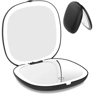 Scheiffy Schminkspiegel Klappbarer Kosmetikspiegel,LED-Spiegel,tragbarer Reisespiegel, Vergrößerungsspiegel,beleuchteter Spiegel schwarz