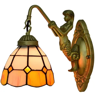 PAZWAHF Mediterrane Gitter-Wandleuchte im Tiffany-Stil, 6-Zoll-Glasspiegel-Frontleuchte, Schlafzimmer neben der Wandleuchte mit Meerjungfrau-Lampenarm