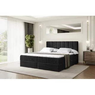 altdecor Boxspringbett mit H3 Matratze und Topper - 200 x 200 cm - OTTA - Schwarz Samt - Polsterbett mit Bettkasten und Lattenrost, Bett mit Stauraum - Schwarz
