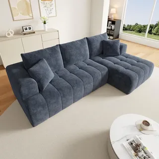 MODFU Ecksofa Modulsofa 3 Bis 4 Sitzer Bodennahes Design Ohne Rahmen Chenille Bezug Flexibel Kombinierbar Blau - Blau