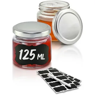 Praknu Einmachglas 25 Marmeladengläser Klein 125ml - Mit Etiketten & Stift - Luftdicht, Glas, (Set, 25-tlg), Mit Etiketten & Stift - Luftdicht - Spülmaschinenfest weiß