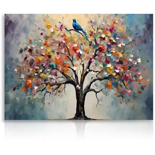 Dazzlewall Bunter Baum des Lebens Bild, Vintage Blumen Baum Malerei Bild für Schlafzimmer Wohnzimmer Dekor 30×40 cm Ohne Rahmen