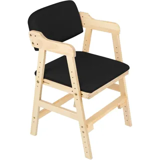 Mitwachsender Kinderhochstuhl, Hochstuhl für Kinder, Höhenverstellbar, Massivholz, höhenverstellbarer Holzhochstuhl für kinder von 2 bis 12 Jahren (48 * 46 * 78cm-BLACK)