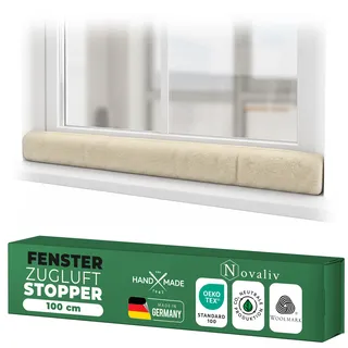 Zugluftstopper für Fenster 100cm Natur Schurwolle – stoppt Zugluft & Kälte, dämpft Lärm/Staub/Licht, rutscharm, ohne Bohren; für Fensterbank/Rahmen, Spalt abdichten, Innenbereich, Einzelstück