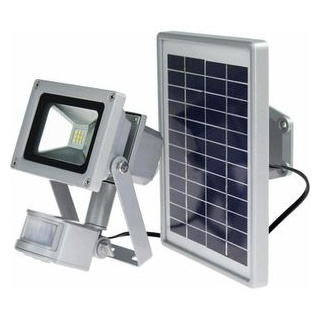 as-Schwabe LED-Außenstrahler IP 44, 550 Lm, Bewegungsmelder, Solarbetrieb, Akku silber