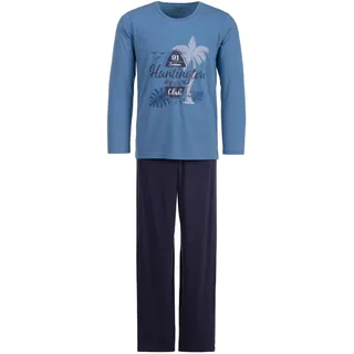 Henry Terre Herren Pyjama Langarm T-Shirt mit Hose Beach Schlafshirt M-2XL Baumwolle - L