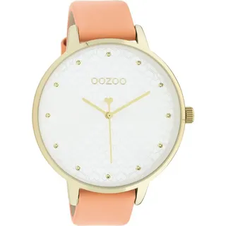 OOZOO Quarzuhr XXL Damenuhr C11036 Goldfarben Lederband Pfirsichfarben 48 mm C11036