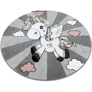 Kinderteppich Petit Unicorn Einhorn Kreis Grau Grey Rund 160 Cm