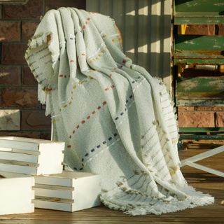 Amélie Home Boho-Überwurfdecke für Couch, böhmische dekorative gewebte Decke, handgefertigt, bunt gestreifte Decke mit Quasten, weiche, leichte Decke für Sofa, Stuhl, Bett im Herbst, 50 x 60 cm,
