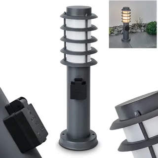 HOFSTEIN Wegeleuchte Tunes, Außenwegeleuchte mit Steckdose aus Metall/Kunststoff in Anthrazit/Weiß, moderne Sockelleuchte für Garten, Außenbereich, Hof, Terrasse, Höhe 45,5 cm, E27, IP44
