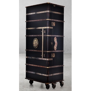 Casa Padrino Luxus Barschrank mit Rollen Antik Schwarz 73,5 x 54 x H. 173,5 cm - Kofferschrank im Retro Look - Retro Stil Weinschrank - Bar Möbel - Luxus Möbel