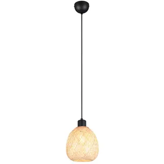 Reality Leuchten LED Pendelleuchte, Dimmfunktion, LED wechselbar, über Lichtschalter in 3 Stufen dimmbar, warmweiß, Klein-e Korb-lampe Lampenschirm geflochten Bambus hängend Bett, Ø 18cm beige