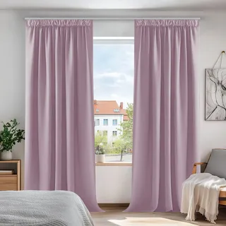 Deconovo Kälteschutz Kräuselband Blickdicht Vorhänge Übergardinen Hellpink | 2er Set, H 260 x B 140 cm, Deckenschiene Vorhang, Gardinen Wohnzimmer, Schlafzimmer Vorhänge, Kinderzimmer Gardinen Mädchen