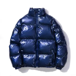 Herren Winter Outwear Puffer Jacke mit Stehkragen Warm Verdickter Steppparka Mantel für Männer Glänzende Wetlook Gepolsterte Jacke Lässige Isolierte Outdoor Streetwear (L Königsblau)