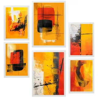 POSTER Set Mit 6 Schwarz weiße geometrische Muster A3 & A4 Weißer Rahmen