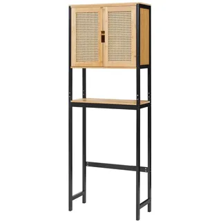 [en.casa] Tervola Toilettenschrank 63 x 172 x 27 cm Schwarz/Bambus