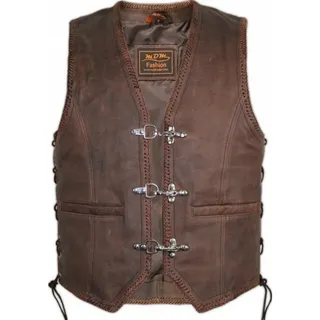 MDM Motorradweste Herren Lederweste Vintage Braun, Biker Kutte Echtleder Retro Stil 2XL