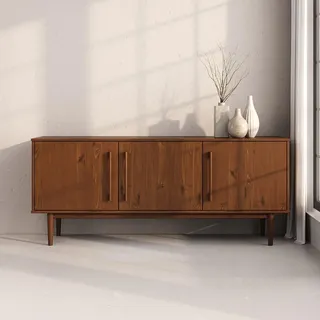 IDIMEX Sideboard TECCA mit 3 Türen aus Massivholz, Kastanie Farben – Wohnzimmermöbel im Mid Century-Style mit verstellbaren Einlegeböden und hohen Füßen