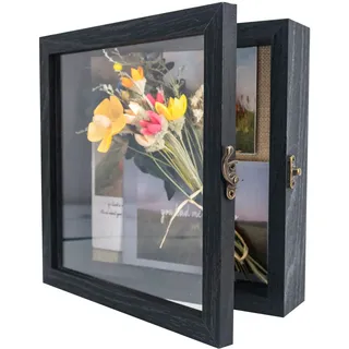 GraduationMall Schwarz 20x20cm 3D Bilderrahmen Tief Objektrahmen Schaukasten Türvitrine Retro Weiß,Geschenk für Hochzeit Bouquet Medaillen Erinnerungsbox