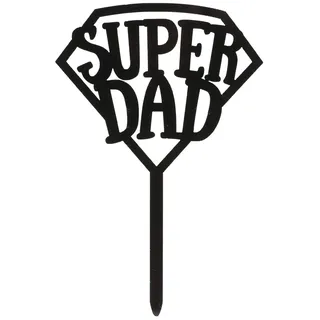 dekora - Cake Topper Vatertag Tortendeko "Super Dad" - Tortenstecker Backdekoration - Lebensmittelechter Kunststoff Tortenaufleger - Schwarz - Größe 15 x 10 cm