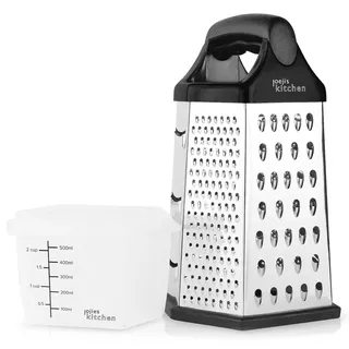 Käsereibe mit Behälter 6 Seiten – Joeji's Kitchen Edelstahl Küchenreibe | Käsereibe 6 Seiten Behälter, Gemüsereibe Edelstahl Deckel, Schachtelreibe Auffangbehälter, Spülmaschinenfest rutschfest