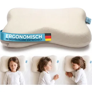 Glückstoff® Ergonomisches Kinderkissen - Kopfkissen ab 2 bis 12 Jahre | Höhenverstellbares Nackenstützkissen aus Memory Foam - Mitwachsendes ergonomisches Schlafkissen mit OEKO-TEX Bezug für Kinder