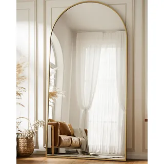 BEAUTYPEAK Großer Bogen Ganzkörperspiegel 180x76 cm, Gewölbter Standspiegel hängend oder lehnend an die Wand, groß Bodenspiegel mit Ständer für Schlafzimmer, Wohnzimmer oder Ankleidezimmer, Gold