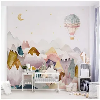 Bilderdepot24 Kindertapete Boho Berglandschaft Aquarell Illustration Natur bunt modern, Glatt, Matt, (Vliestapete inkl. Kleister oder selbstklebend), Mädchenzimmer Jungenzimmer Babyzimmer Bildtapete Fototapete Wandtapete bunt 1.44 m x 1.44 m