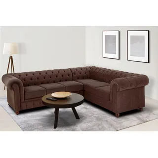 Home Affaire Chesterfield-Sofa HOME AFFAIRE "Chesterfield Ecksofa, auch in Leder L-Form", braun, B:250cm H:74cm T:210cm, Luxus-Microfaser (94% Polyester, 5% Nylon, 1% Spandex);Microfaser Antiklederoptik (100% Polyester);NaturLEDER (echtes italienisches Rindsleder), 