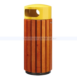 ZENO Mülleimer Rossignol Abfallbehälter 60 L Zeno Holz/gelb zum Aufstellen oder zur Befestigung