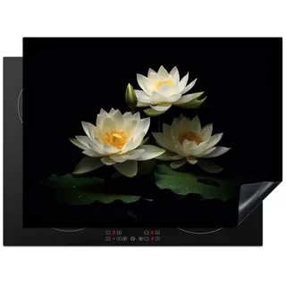 MuchoWow Herd-Abdeckplatte Lotus - Blumen - Weiß - Natur - Schwarz, Vinyl, (1 tlg), Ceranfeldabdeckung Küche, Herdabdeckplatte Einteilig, 70x52 cm schwarz 70 cm x 52 cm x 0.2 cm