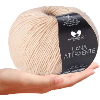 MeriWoolArt Strickwolle & Strickgarn 50g/160m – 100% Schurwolle, superweich | Wollknäuel zum Stricken & Häkeln | Pullover, Socken, Mütze, Schal, Babywolle | Nadelstärke 3,5 mm, Beige