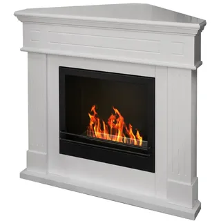 Divina Fire FORD Weißer Eckkamin mit Bioethanol, freistehend, L110 x T63 x H102