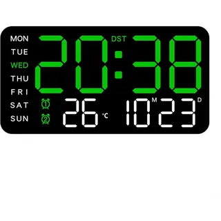 HpLive Digitale Wanduhr, LED Digitaler Funk-wecker Mit Temperatur-, Datum- Und Wochentagsanzeige, Tisch- Und Wandmontage, USB-Kabel(E)