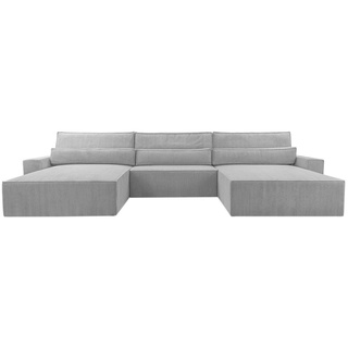MOEBLO Wohnlandschaft DENVER U, Eckcouch aus Cordstoff Ecksofa U-Form Cord Sofa Couch Polsterecke U-Sofa - 410x85x200cm, mit Bettkasten und Schlaffunktion grau