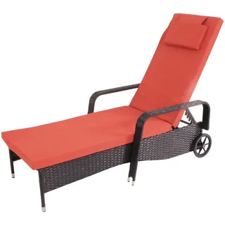 Mendler Poly-Rattan Sonnenliege Carrara, Relaxliege Gartenliege Liege, Alu - anthrazit, Kissen Terracotta
