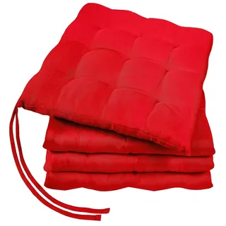 GREEN MARK Textilien Basic 4er-Set Sitzkissen Stuhlkissen für Außen oder Innen 40x40cm weich gefüllt, Rot