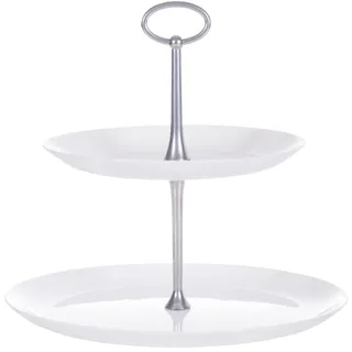 AMBITION Etagere 2 stöckig weiß Valencia ⌀25 Glas Servierständer Edelstahl für Obst Kuchen Cupcakes rund