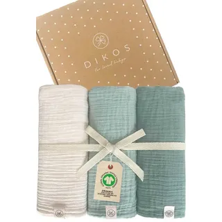 Babydecke Mulltücher 3er-SET gekreppt, Spucktuch 64x64 100% GOTS BIO-Baumwolle, DIKOS, PREMIUM Qualität atmungsaktiv, nachhaltig, plastikfrei, kuschelweich