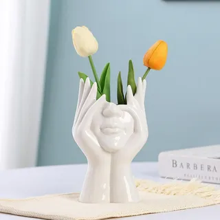Kopf Gesicht Vase Keramik Vase Körper Vase Statue Vase Weiß Matt Dekorative Vase Moderne Schicke Vase Boho Deko Für Heimdekoration Wohnzimmer