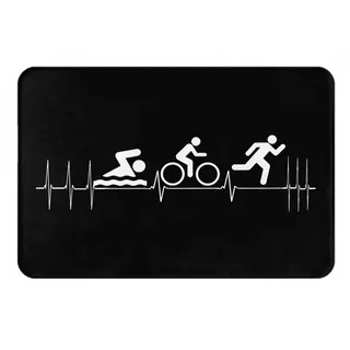 Fußmatte Triathlon-Herzschlag Fußabstreifer Waschbar Schuhmatte Strapazierfähige Willkommen Fußmatte Für Haustür Flure 40×60Cm