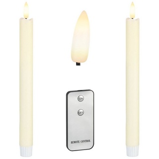 Coen Bakker Deco BV LED-Kerze Wax Candles (Set, 3-tlg), Stabkerzen 2 Stück elfenbein 3D Flamme Fernbedienung 23cm weiß