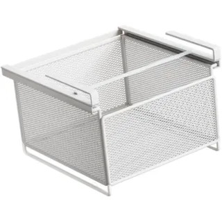 DimyFew Ausziehbarer Schrankkorb, Unterschrank Organizer, Robuste Metallhalterung Zum Aufhängen, Aufbewahrungskorb, Der, Weiß, S