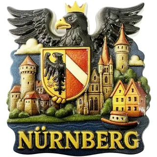 Kühlschrankmagnet Souvenir 3D Stadtmotiv mit Wahrzeichen, Skyline & Sehenswürdigkeiten, Adler Motiv – Reiseandenken, Mitbringsel & Geschenkidee aus Deutschland – Nürnberg