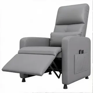 Elektrischer Relaxsessel mit Aufstehhilfe, Massage & Wärme, TV-Sessel aus PU-Leder - Verstellbare Liegefunktion, verlängerte Fußstütze - USB/Typ-C, 2 Getränkehalter, Seitentaschen - Grau - Gray EU