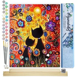 Figured'Art Malen Nach Zahlen Erwachsene Mit Rahmen Cartoon Katzen - Paint by Numbers Basteln DIY Bastelset 40x50cm Mit Keilrahmen (nicht gespannt)