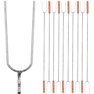 10er Set Grillspieß 100cm extra Langer Spieß mit Zwei Zinken für Lagerfeuer