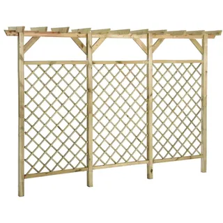 Gecheer Gitterzaun mit Pergola-Oberteil und Holz Rankhilfe Rosenbogen für Garten, Terrasse, 300x50x200cm Kiefer Imprägniert